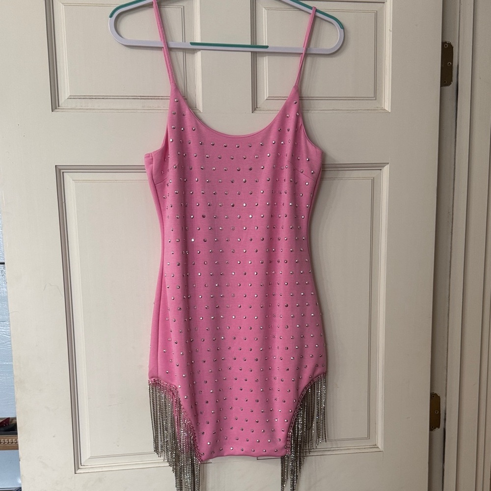 Pink Rhinestone Dress with Fringe